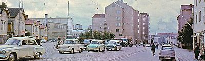 Mestarinkadun, Stålarminkadun ja Itäisen Pitkäkadun risteys vuonna 1962.