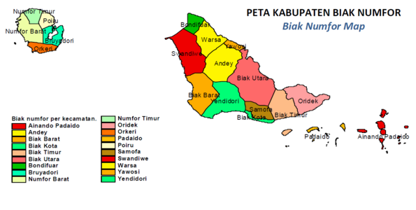 Peta kecamatan di Kabupaten Biak Numfor