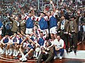 Foto di rito per la vittoria del quinto e ultimo titolo europeo all'EuroBasket 1991