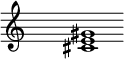 
\relative c'{
\override Staff.TimeSignature #'stencil = ##f
\cadenzaOn s1 <cis e gis> s1 \cadenzaOff
}
