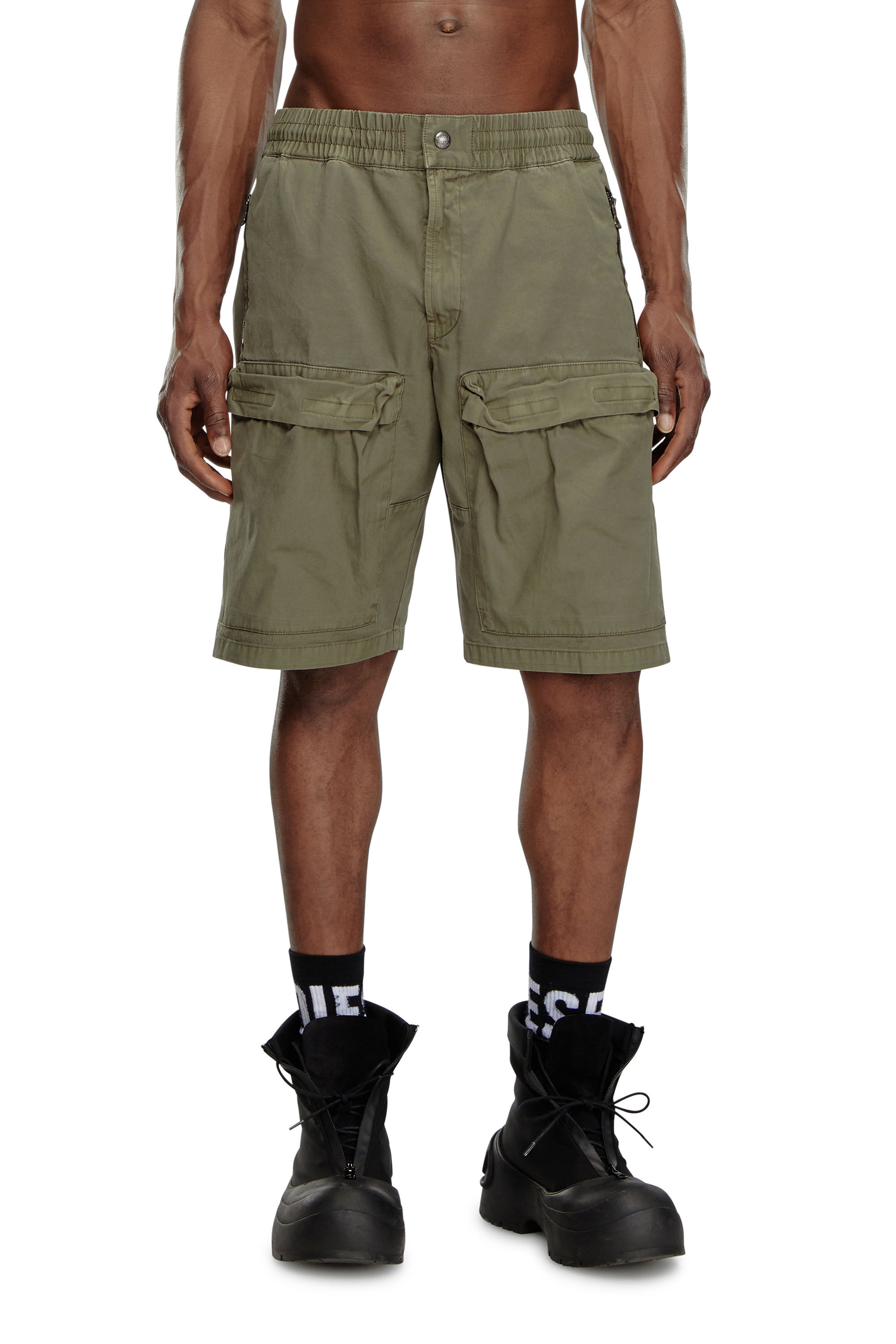 Diesel - P-BEECK-SHORT, Man Cargo shorts in faded organic cotton in Green - Image 3