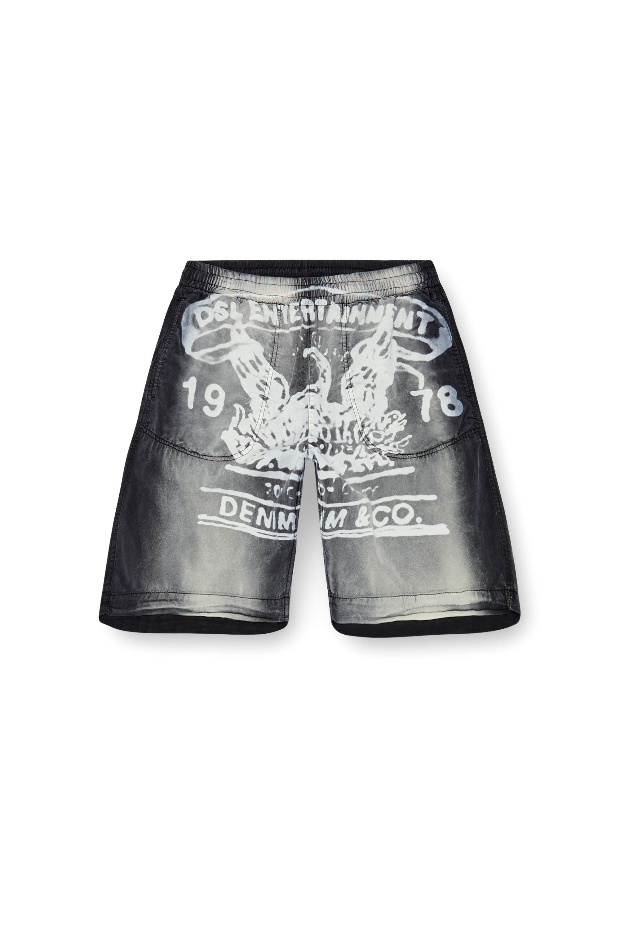 Diesel - P-EEKLO-SHORT, Man's Faded shorts with archival print in Black/Grey - 2