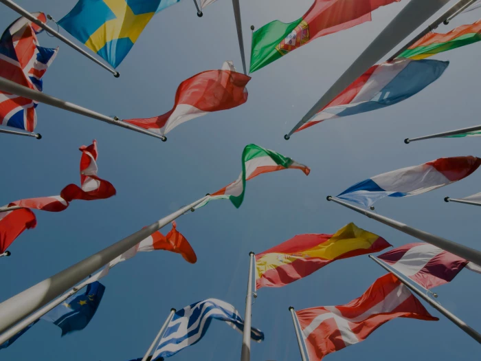 "Flags representing multiple countries flying"