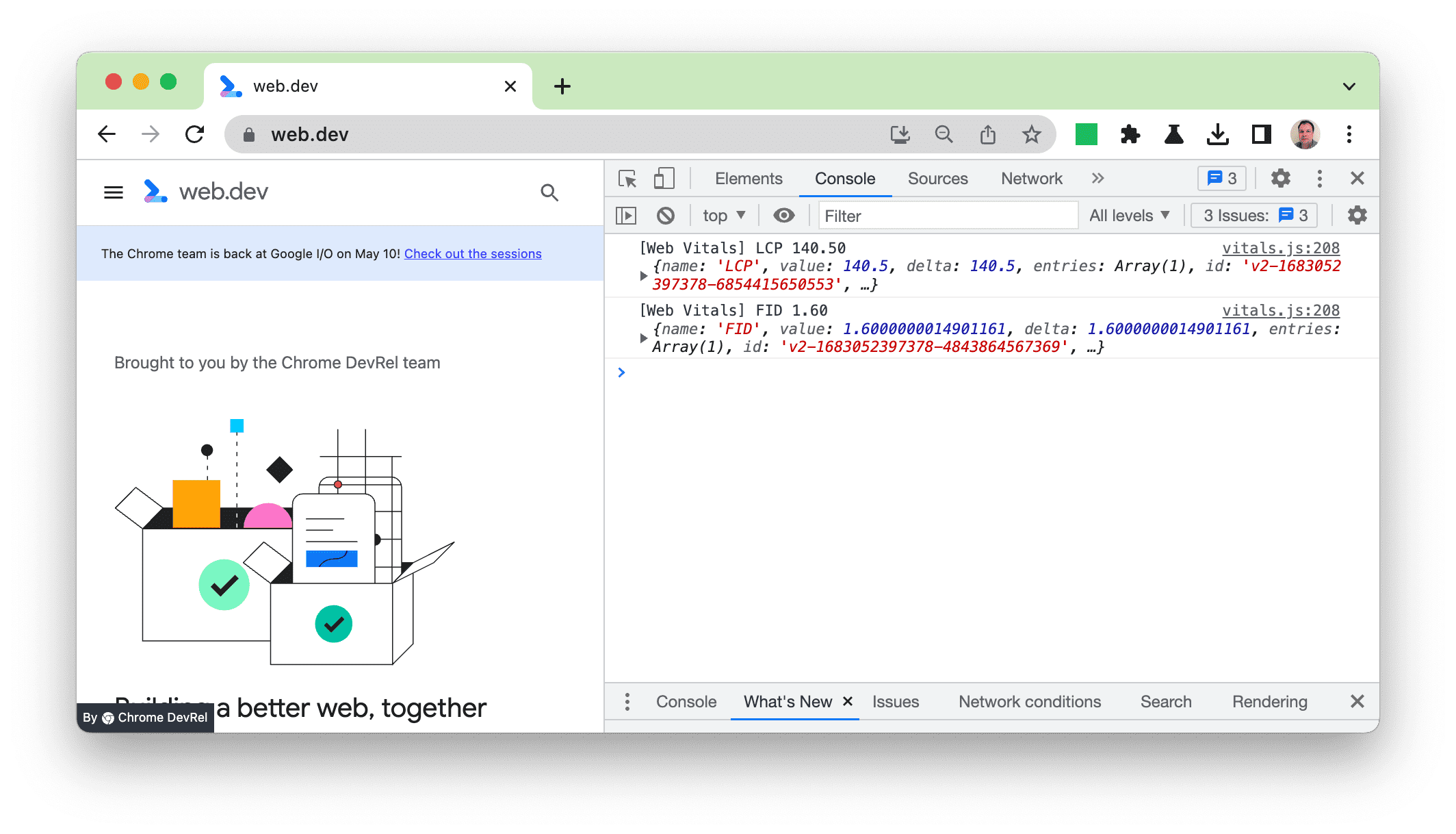 Web Vitals 擴充功能舊版控制台記錄