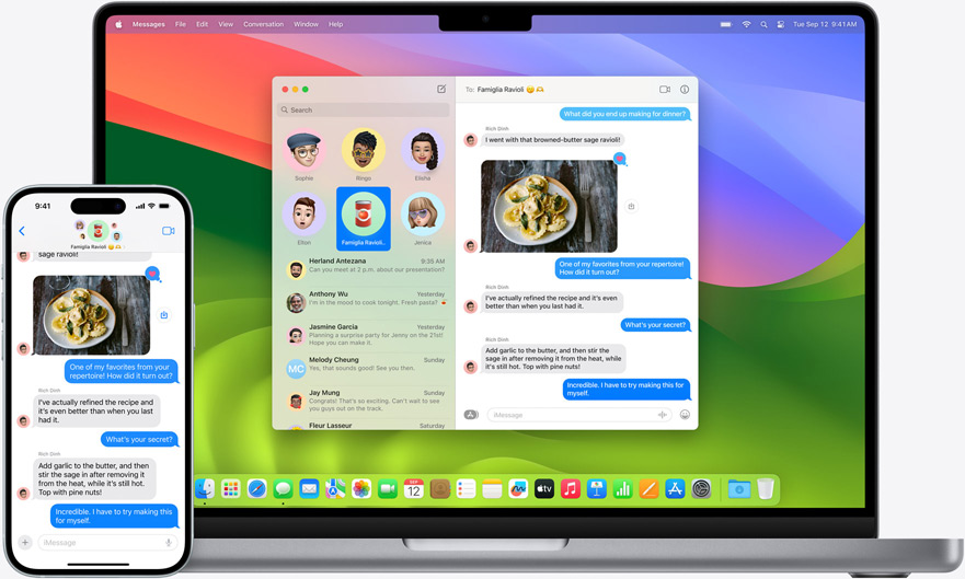 Les mêmes messages s’ouvrent sur le MacBook Pro et sur l’iPhone 15