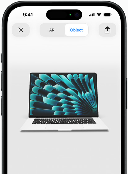 Hình xem trước của MacBook Air màu Bạc được xem bằng trải nghiệm AR trên iPhone