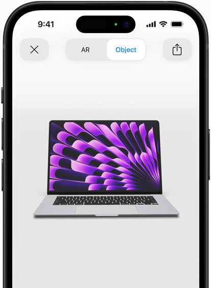 Previsualización de una MacBook Air gris espacial en un iPhone con realidad aumentada