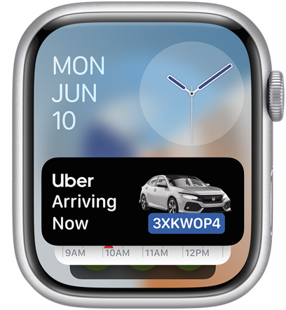 Ein Apple Watch Display mit dem Uber App Widget