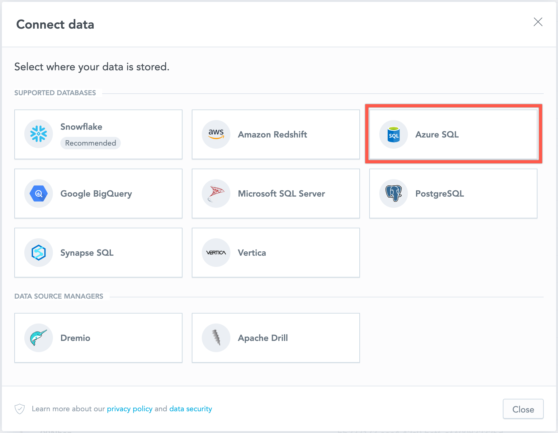 select data source type