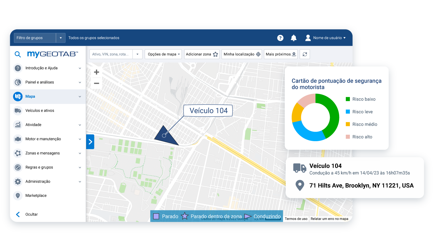 interface do usuário de rastreamento de veículos mygeotab