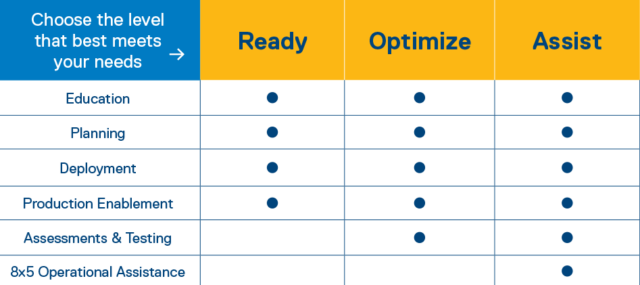 Chart depicting options available through Dell Technologies Product Success Accelerator (PSX).