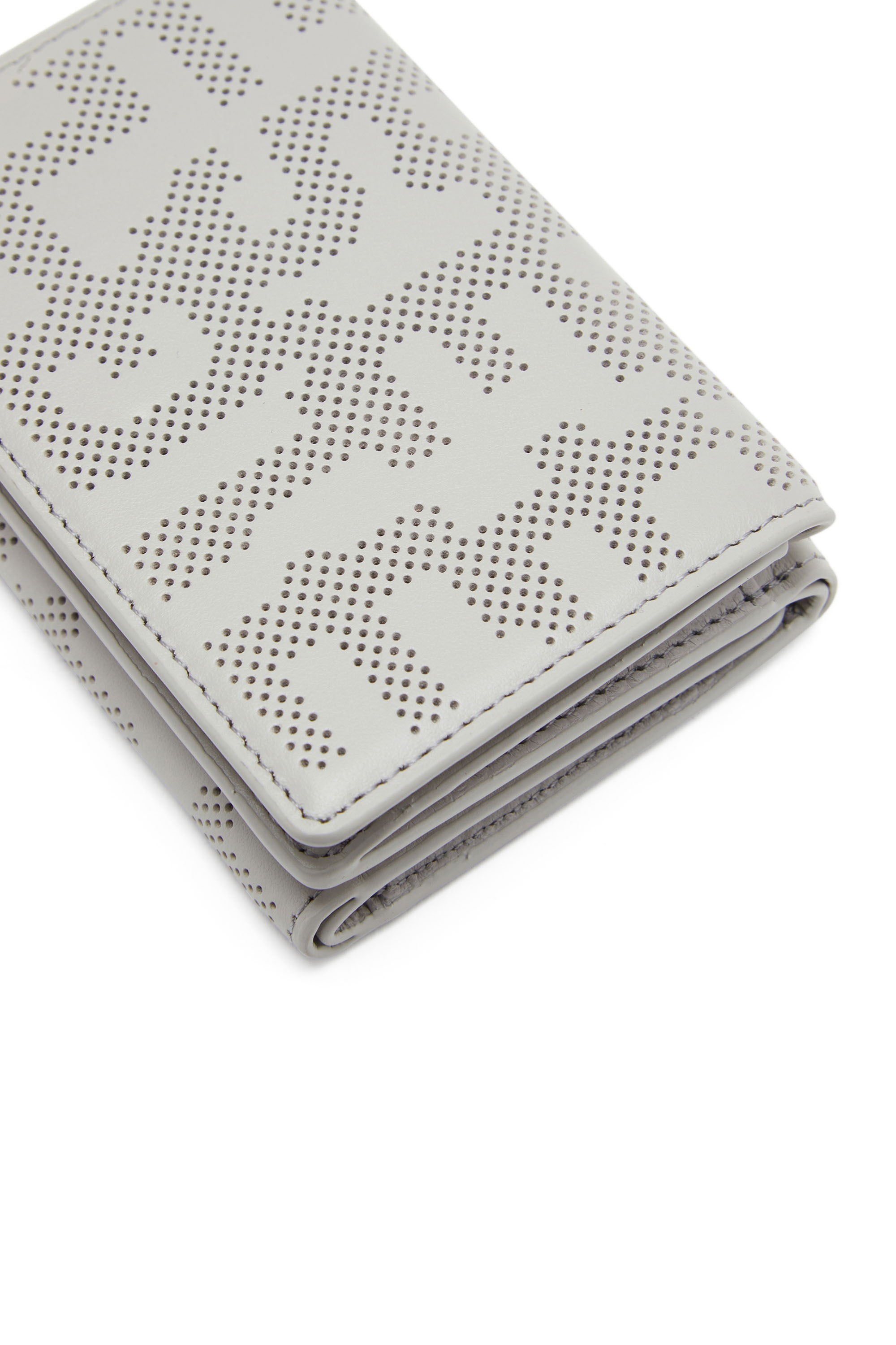 Diesel - TRI-FOLD COIN S, Unisex Tri-fold wallet in logo-perforated leather in グレー - Image 5