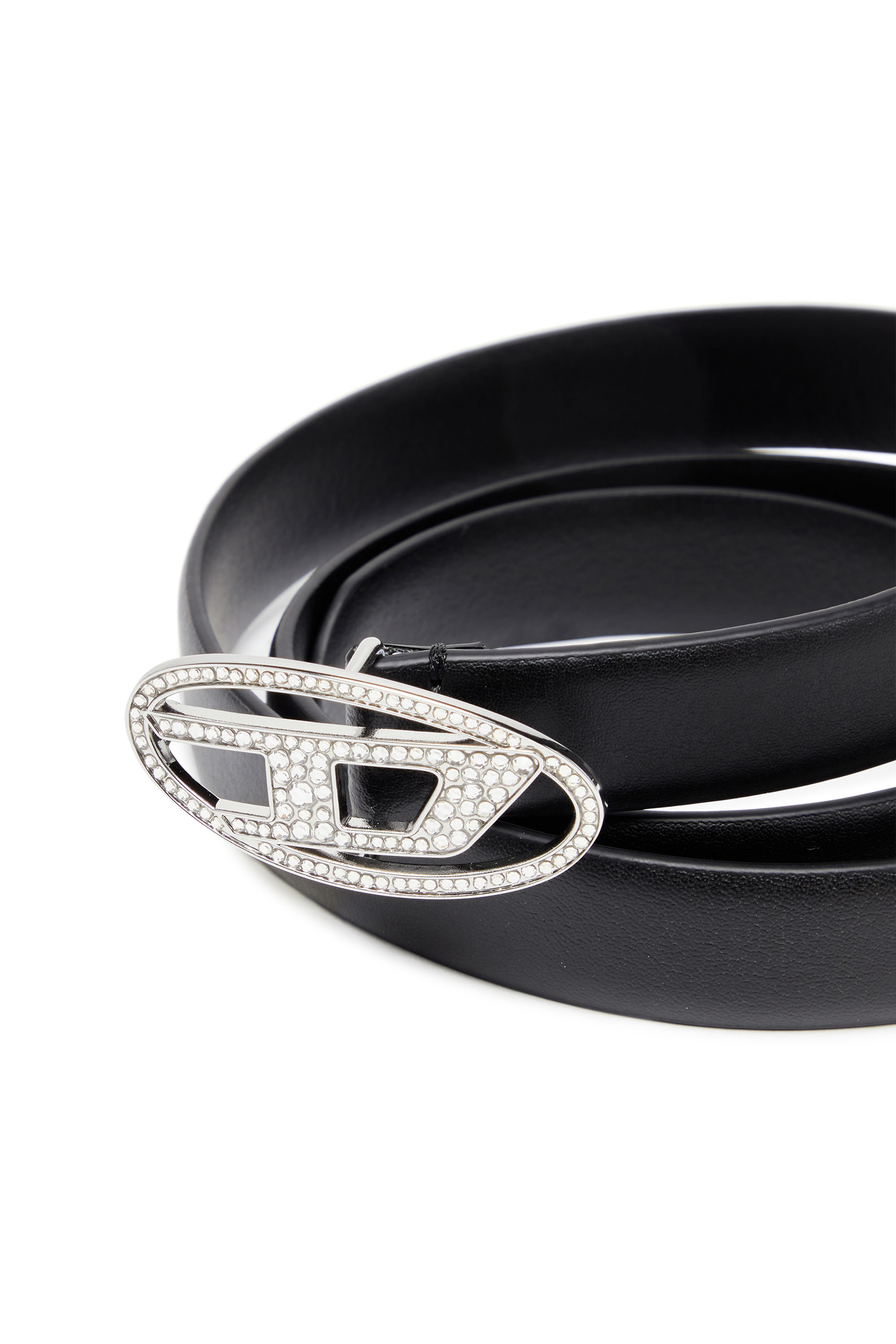 Diesel - B-1DR STRASS 20, Female Slim leather belt with crystal buckle in ブラック - Image 3