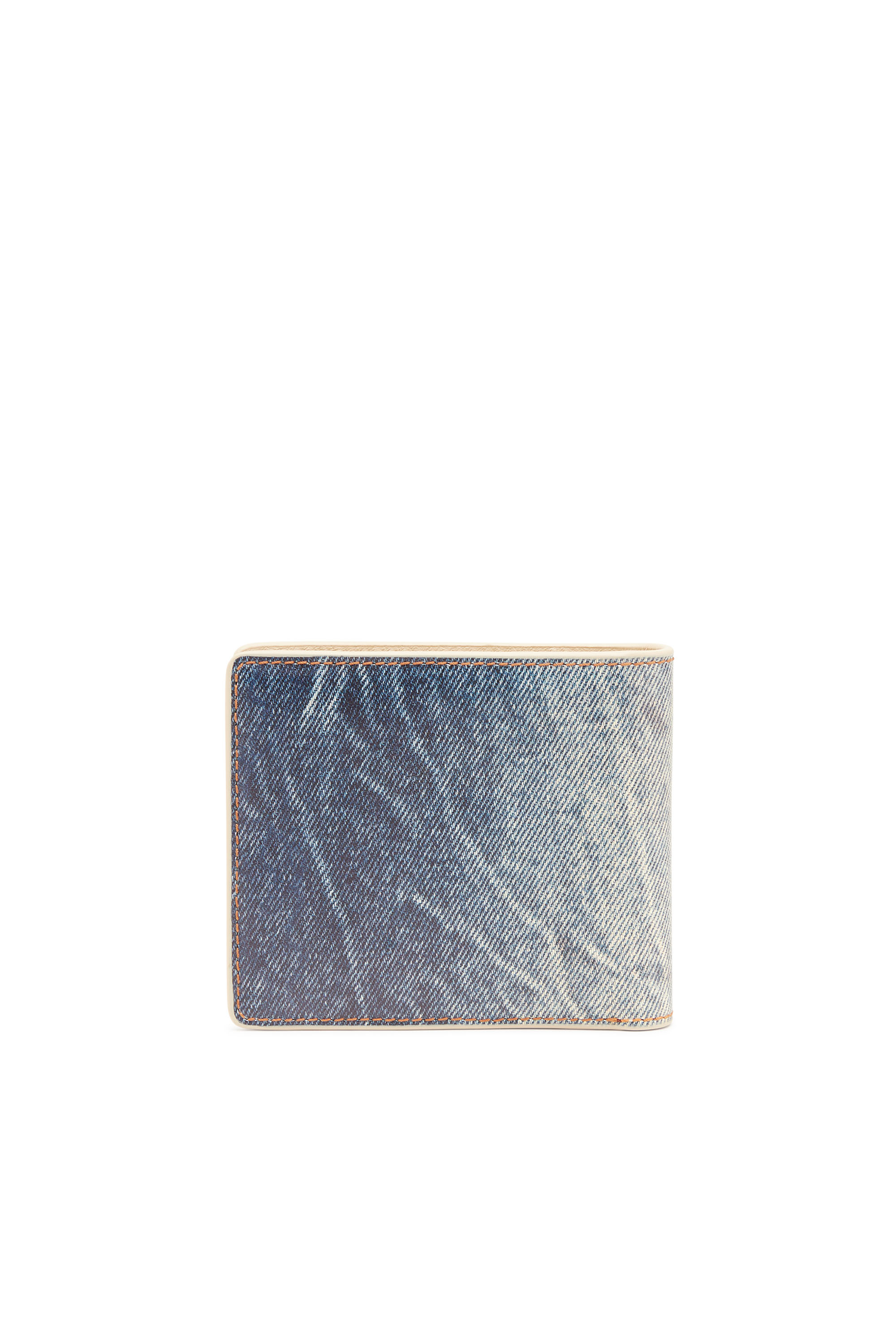 Diesel - JACKRON BI-FOLD COIN S, Male Leather bi-fold wallet with denim print in ブルー - Image 3