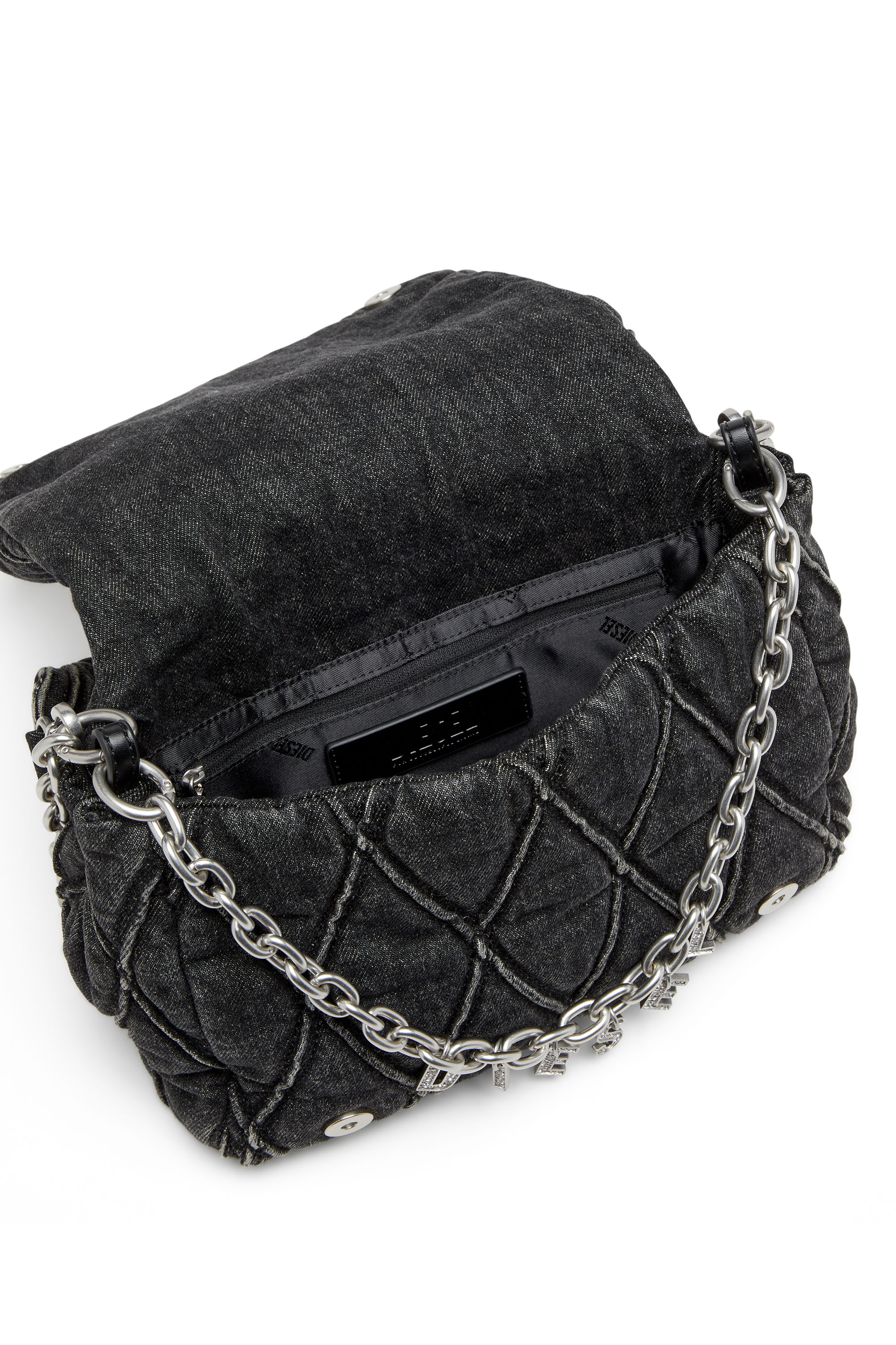 Diesel - CHARM-D SHOULDER M, Female Charm-D M-Shoulder bag in quilted denim in ブラック - Image 5