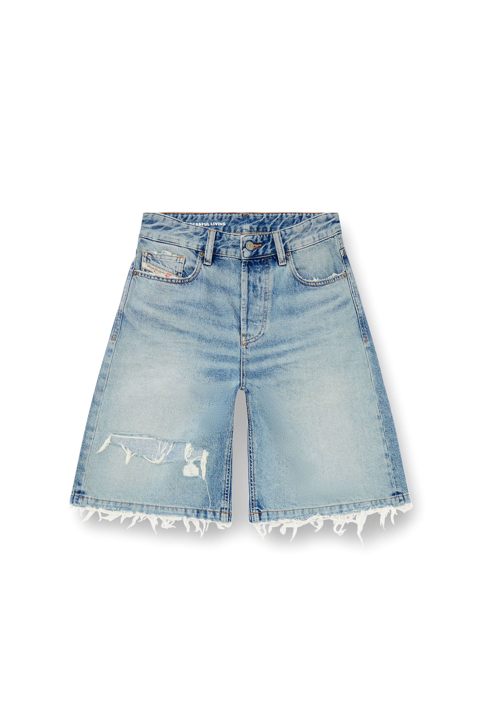 Diesel - DE-SIRE-SHORT, Female Shorts in ripped and repaired denim in ブルー - Image 3