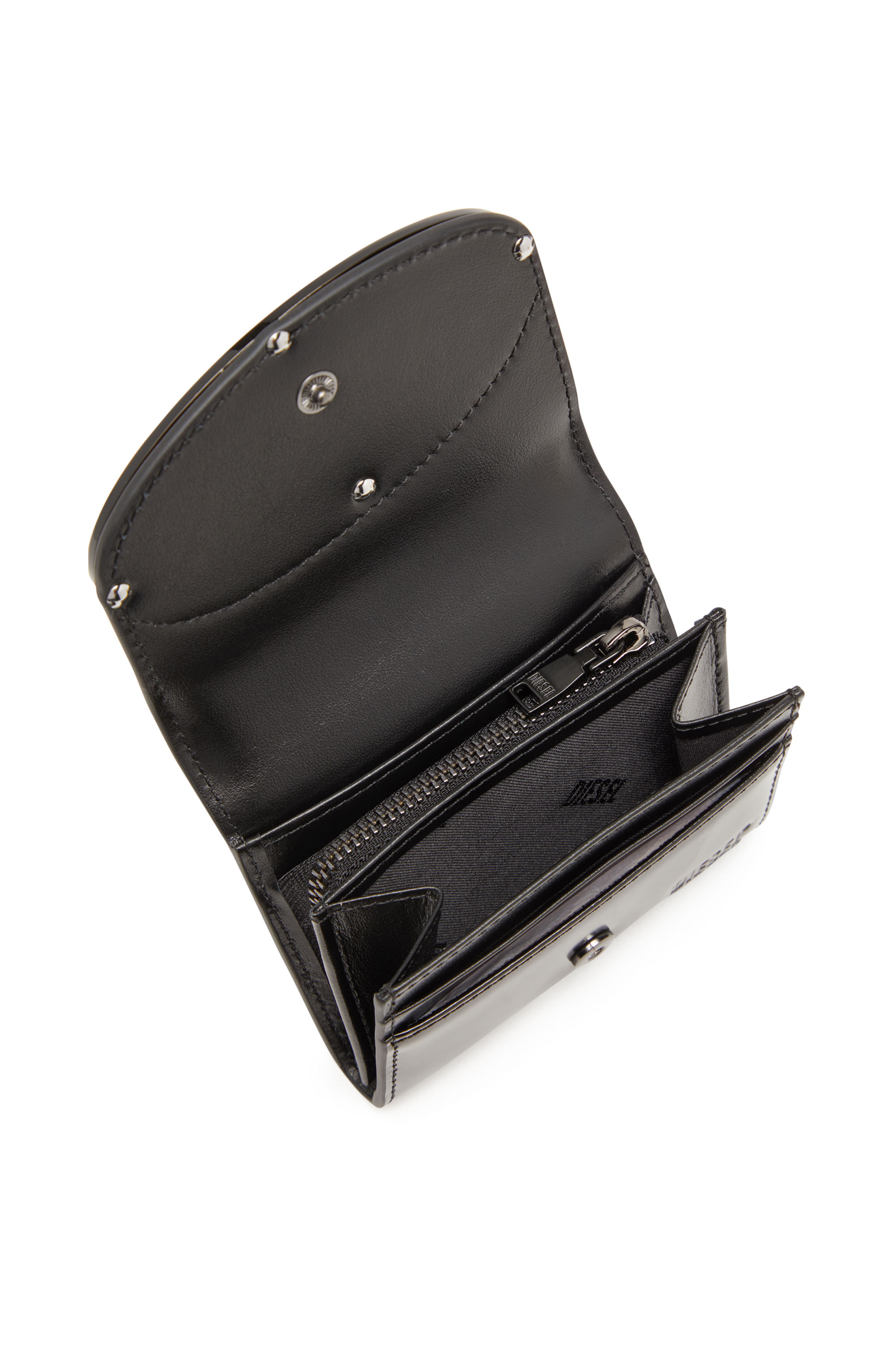 Diesel - 1DR CARD HOLDER BI-FOLD ZIP III, Female Bi-fold card holder in mirrored leather in ブラック - Image 3