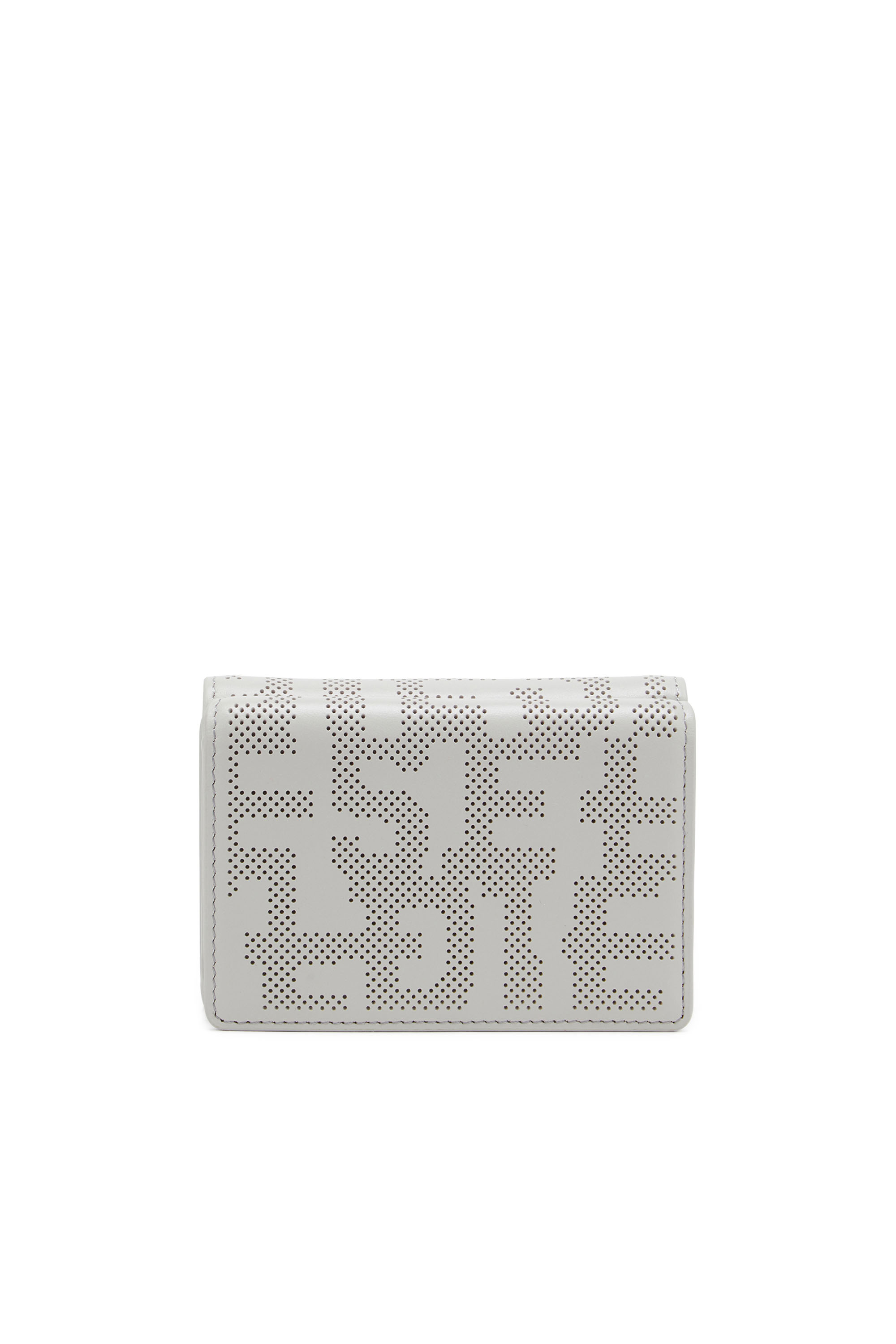 Diesel - TRI-FOLD COIN S, Unisex Tri-fold wallet in logo-perforated leather in グレー - Image 2