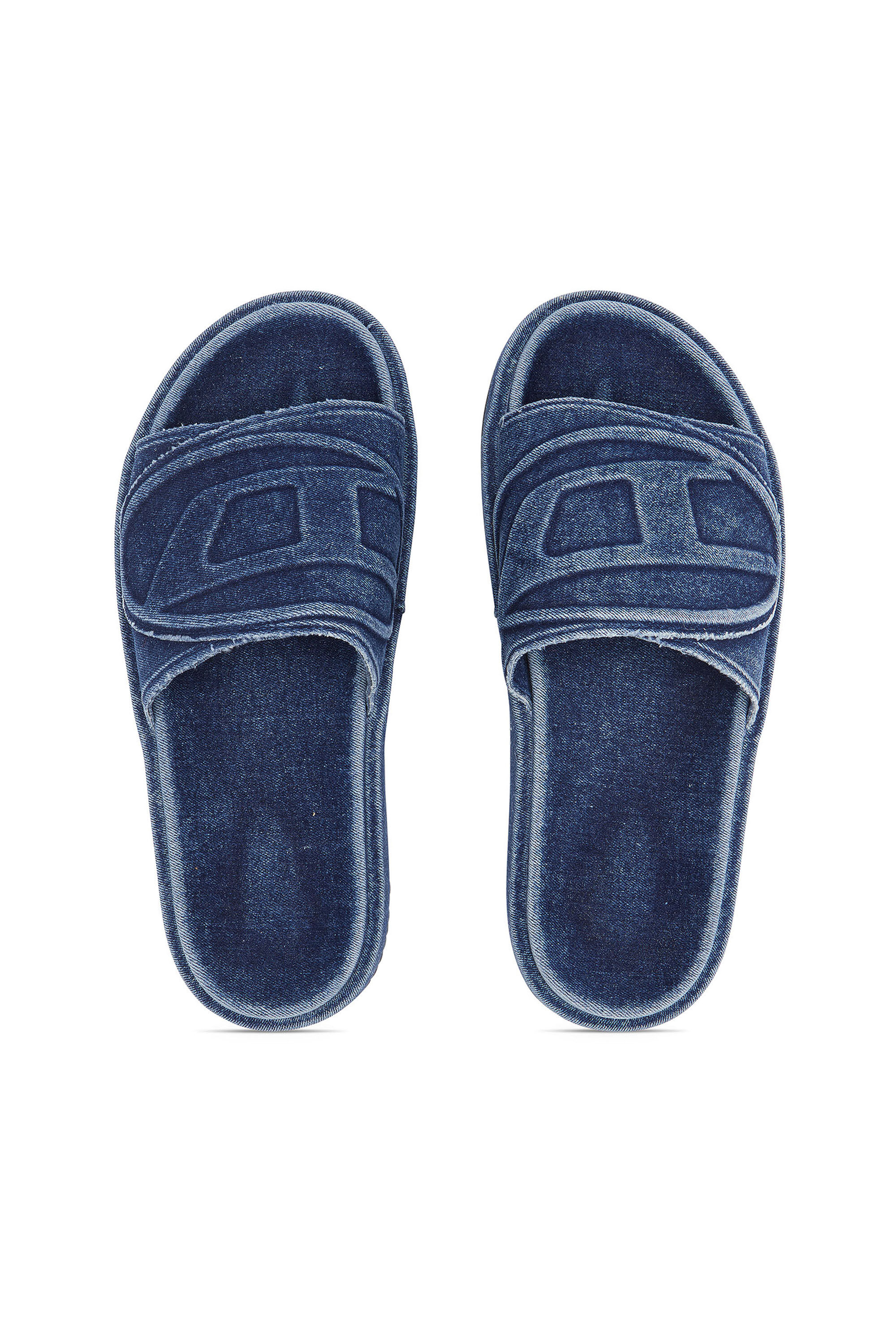 Diesel - SA-SLIDE D OVAL, Unisex Sa-Slide D-Denim slides with embossed strap in ブルー - Image 5