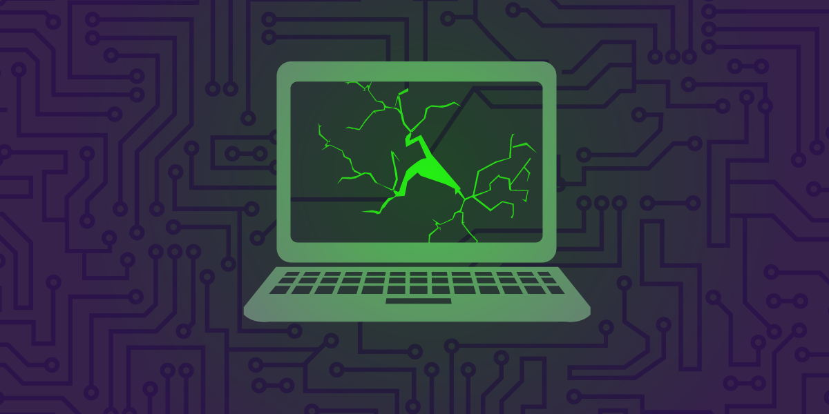 illustration of a smash computer laptop screen with a circuit board in the background