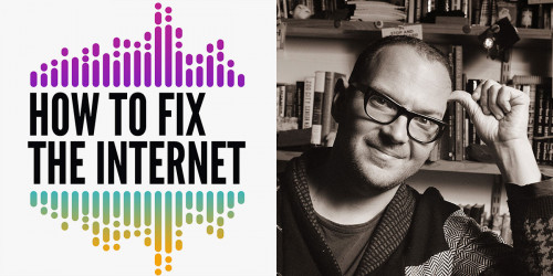 Podcast logo + Cory Doctorow photo