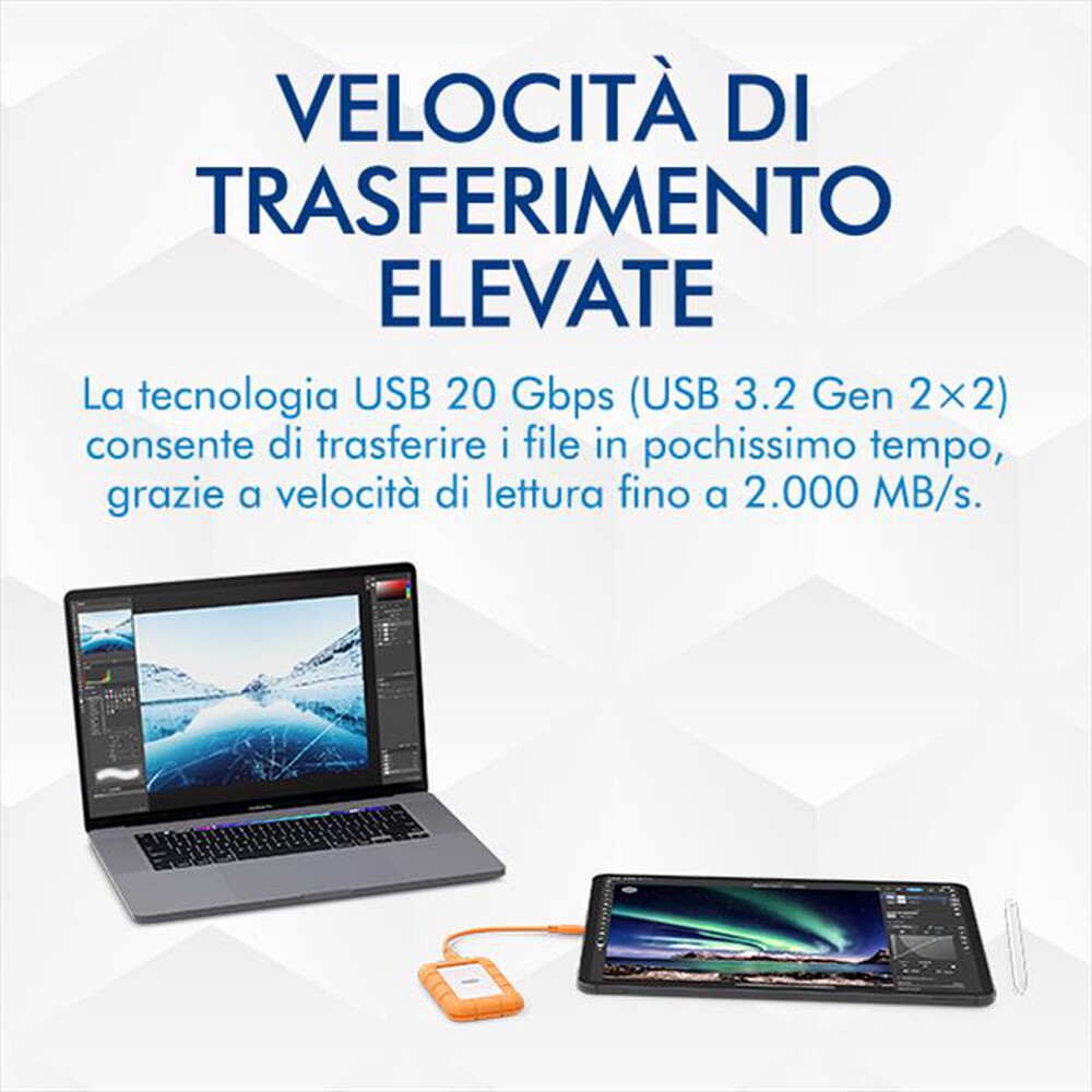 "LACIE - Hard disk esterno 1000GB RUGGED MINI SSD USB-C-grigio"