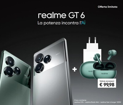 REALME - GT6 Green + Buds Air 6 and charger 120W-Razor green