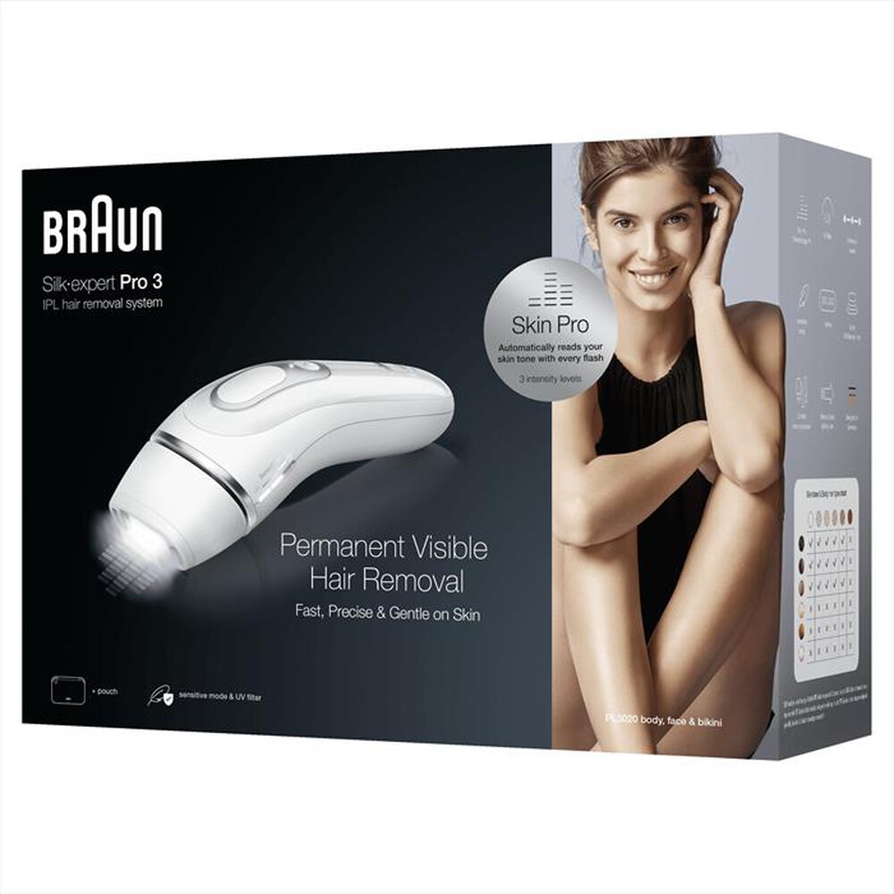 "BRAUN - Epilatore a luce pulsate SILK EXPERT PRO 3 PL3020-BIANCO/ARGENTO"