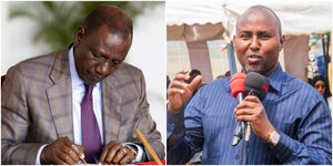 A side-to-side image of President William Ruto and Suna East MP Junet Mohamed.