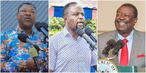 A photo collage of National Assembly Speaker Moses Wetang'ula, Trans Nzoia Governor Moses Wetang'ula and Prime Cabinet Secretary Musalia Mudavadi.