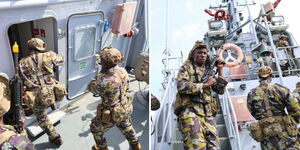 The Kenyan Marine Commando Unit (KMCU) taking part in action-packed training exercises delivered by the UK Royal Marines