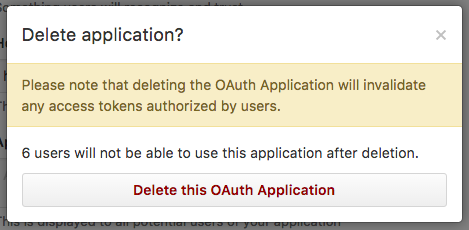 GitHub delete application prompt