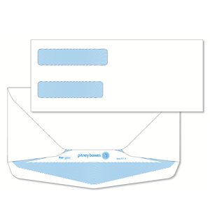 Pitney Bowes® Envelopes #9+ Gummed White Double Window 24lb Security Tint - Bottom Flap
