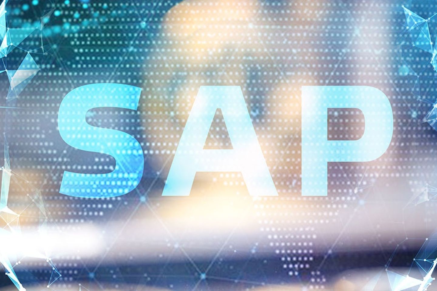 Een virtuele weergave van punten die met elkaar worden verbonden door lijnen en het SAP-logo.
