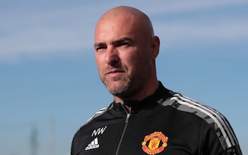 Manchester United head coach Neil Wood looks on during the UEFA Youth League match between Atalanta BC and Manchester United at Centro Sportivo Bortolotti on November 02, 2021 in Bergamo, Italy.