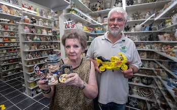 The Teapot Museum in Kent owned by Sue and Keith Blazye pictured with two of their favourite teapots