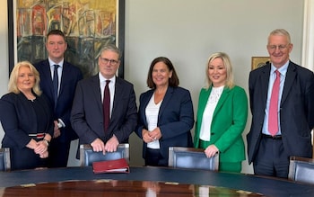 Sir Keir Starmer (centre, left) with Sinn Féin leader Mary Lou McDonald (to his right) 