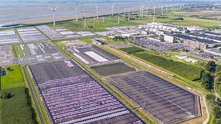 aerial photo: VW plant in Emden with automotive terminal