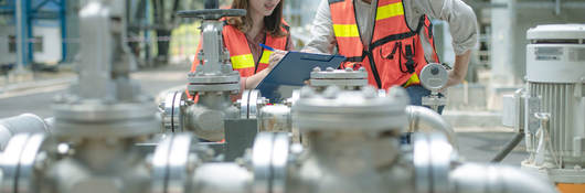 Two engineers inspecting industrial facility