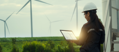 Technician testing wind turbines