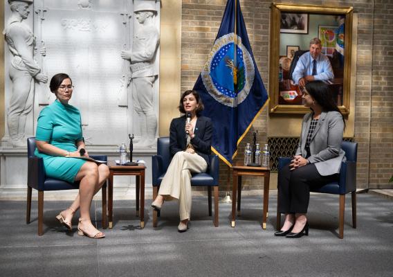USDA Under Secretary for Trade and Foreign Agricultural Affairs Alexis Taylor (left) led a discussion with Lauren Phillips from the UN Food and Agriculture Organization (center) and Oklahoma Secretary of Agriculture Blayne Arthur about challenges and opportunities facing women in agriculture