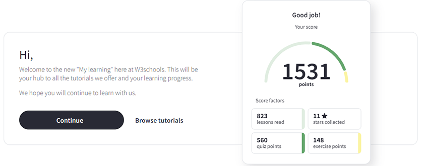 Track your progress with at W3Schools.com