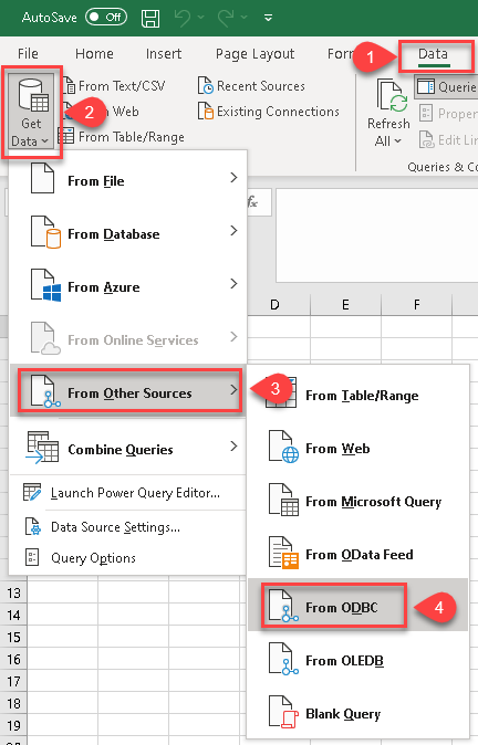 Create ODBC data source in Excel