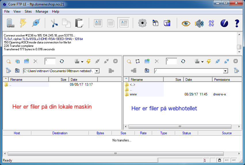 CoreFTP tilkoblet