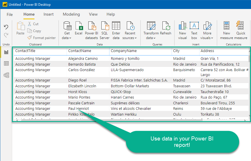 Power Bi Extracted DSN Table Data