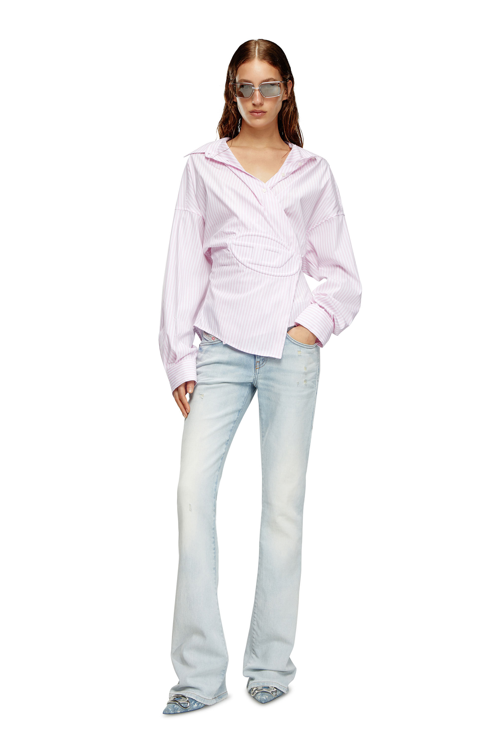 Diesel - C-SIZ-N2, Woman Striped wrap shirt with embossed logo in Pink - Image 1