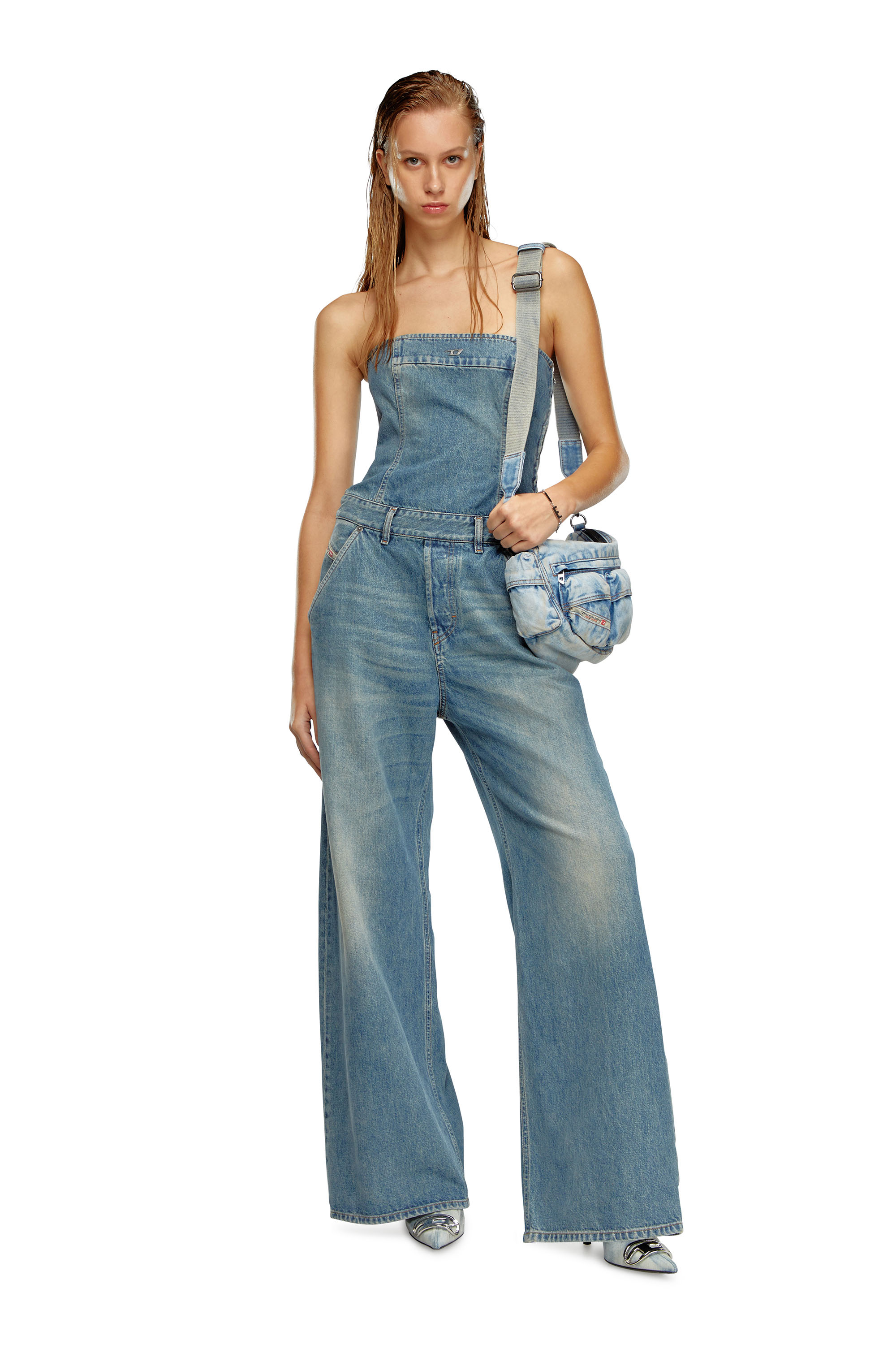 Diesel - DE-BRIDE, Woman Denim strapless jumpsuit in Blue - Image 1