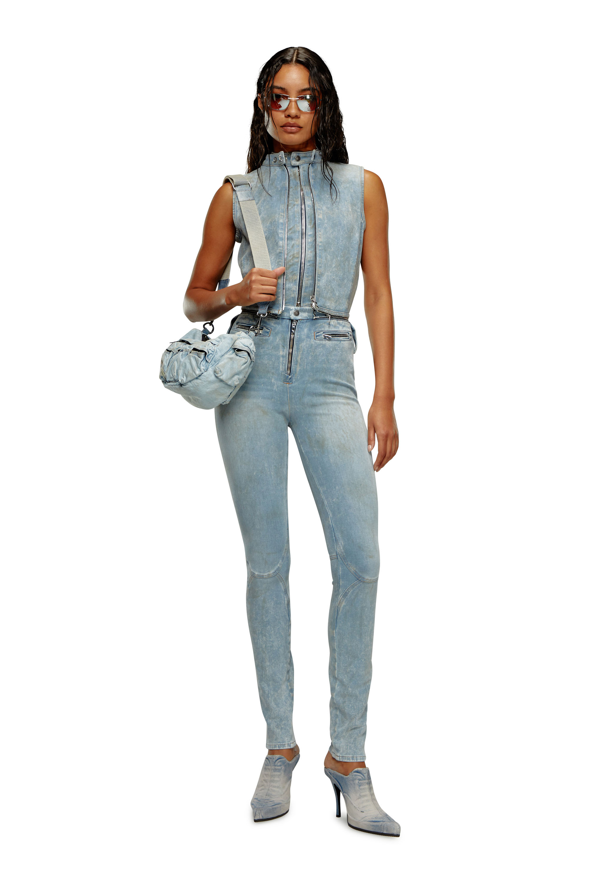 Diesel - DE-NATAISLA-FSE, Woman Second-skin transformable denim jumpsuit in Blue - Image 1