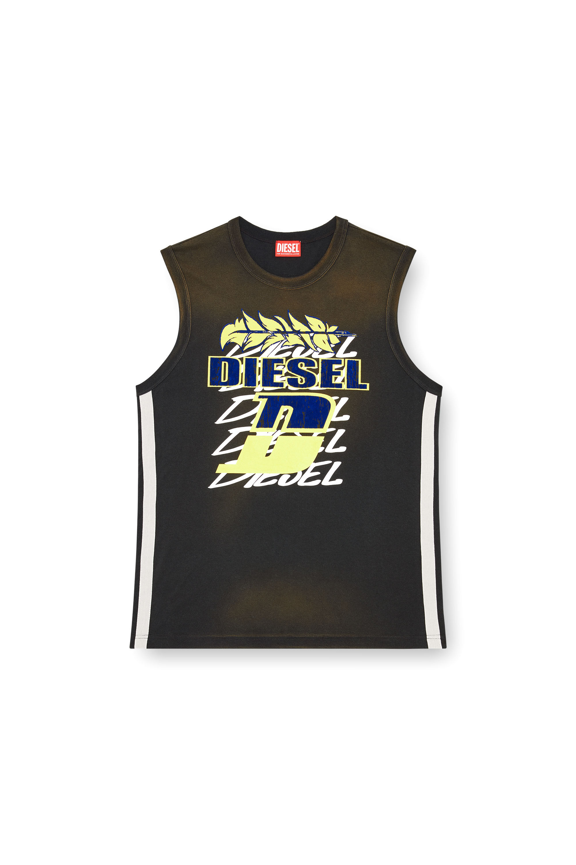 Diesel - T-BISCO-STRIPE, Man Sun-faded tank top with side bands in Black - Image 4
