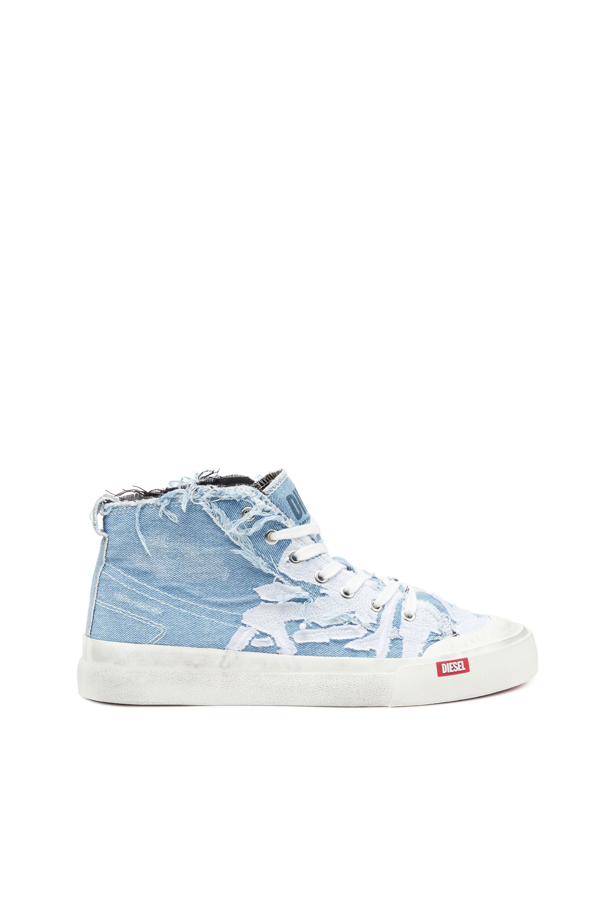 Diesel - S-ATHOS MID, Man S-Athos Mid-Destroyed gauze and denim high-top sneakers in Blue - Image 1